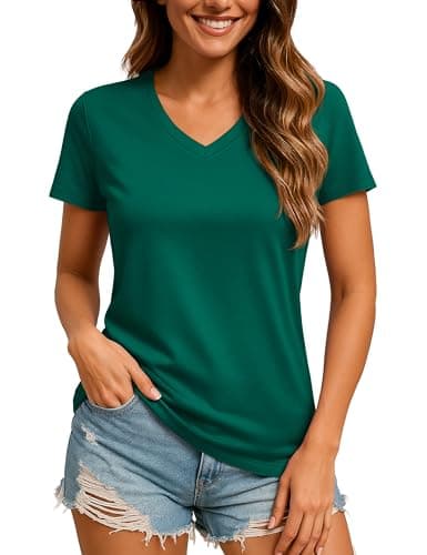 TACVASEN Women's V-Neck Rash Guard Swim Shirt UPF 50+ UV Protection Quick Dry Lightweight Summer Tops for Beach Water Sports E-Green L