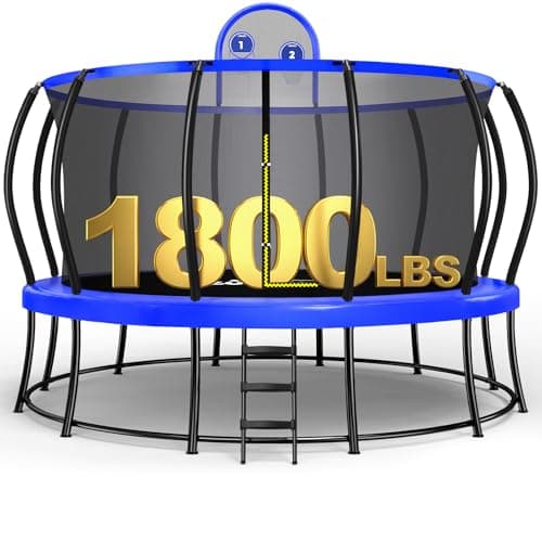Zupapa 1800LBS Capacity No-Gap Design 16 15 14 12 10FT Trampoline with Safety Enclosure Net and Non-Slip Ladder 10-Year Quality Assurance Perfect for Kids Family Outdoor Backyard Fun