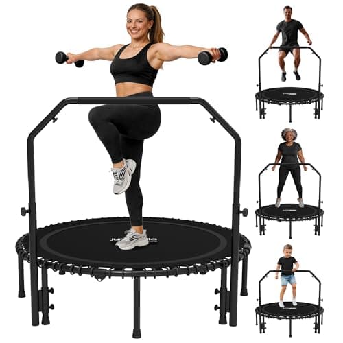 Jumpzylla Fitness Rebounder Trampoline for Adults with Bar and Elastic Bands, 450/550 lbs Mini Trampoline for Adults, Exercise Trampolines, Rebounders with Adjustable Handle, Indoor/Outdoor 40/48 in