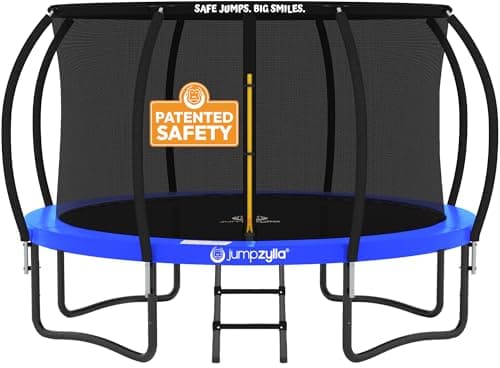 JUMPZYLLA Trampoline Outdoor 8FT 10FT 12FT 14FT 15FT 16FT with Enclosure, Non-Slip Ladder & Anti-Rust Coated Frame, ASTM Approved Recreational Backyard Large Trampoline with Net for Kids & Adults