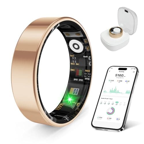 prxxhri Smart Health Ring, Featuring Stress and Sleep Monitoring Functions, Compatible with iOS and Android,Waterproof Fitness Tracker for Women & Men, No Subscription Fee. (Rose Gold, 10)