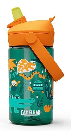 CamelBak Thrive Flip Straw Kids Water Bottle with Bite Valve, Tritan Renew Design for School and Travel, 14oz, Jungle Animals
