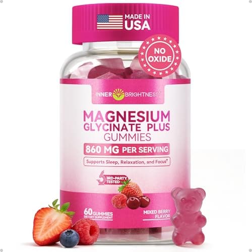 Magnesium Glycinate Plus Gummies 860mg, Sugar-Free, Non-GMO, Gluten-Free, Magnesium Gummies for Adults & Kids, Sleep, Relaxation & Focus, Magnesium Supplement for Women, Mixed Berry Flavor, 60 Count
