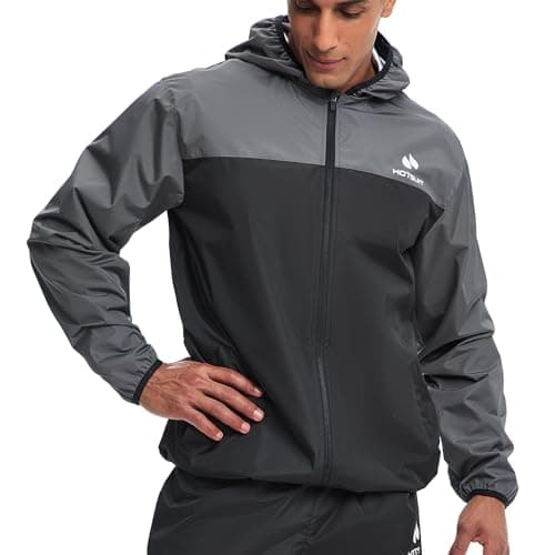 HOTSUIT Sauna Suit for Men Sweat Suits Gym Workout Exercise Sauna Jacket Zip, Gray, 3XL