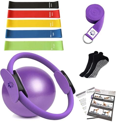 YXILEE Pilates Ring Circle Set - Workout at Home Workout Equipment Women - Booty Bands Stretching Equipment Pilates Mini Exercise Ball for Legs Arms and Thighs