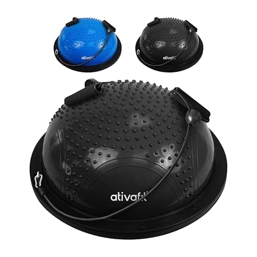 Ativafit Balance Ball Half Exercise Ball Balance Trainer Inflatable Yoga Ball for Home Gym Workouts Core Strength Fitness Half Ball with Resistance Bands, Pump, Support to 660 lbs (Massage Black)