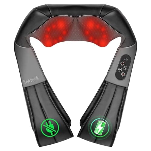 Nekteck Shiatsu Neck Massager with Heat for Pain Relief Deep Tissue, 2026 Upgraded 3D Back Shoulder Kneading Massage Pillow, Body Muscle Relaxation Tools Gifts for Him Her, Black (Cordless)