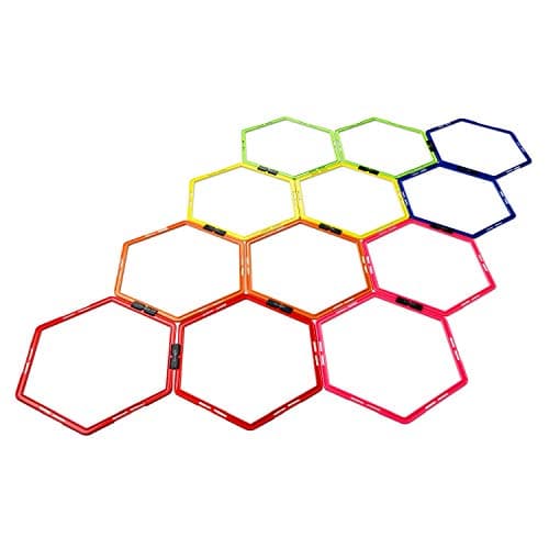 Yes4All Hex Agility Rings/Speed Rings with Carrying Bag – Hexagon Rings, Agility Hurdles for Agility Footwork Training (Set of 12 Colorful Rings)