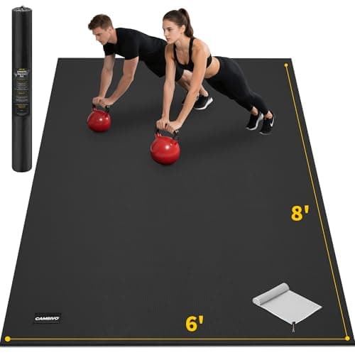 CAMBIVO Large Exercise Mat for Home Workout, 8'x6'/7'x5'/6'x4' (7 mm) Extra Thick Exercise Mat for Home Gym, Shoe-Friendly, Non-Slip Gym Mat for Jump Rope, Weights, Cardio, Fitness (Black)