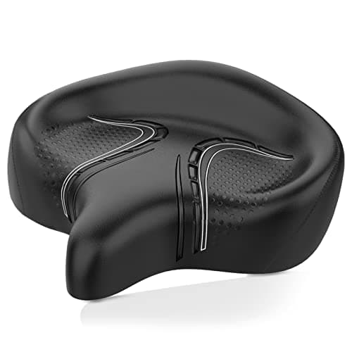 BLUEWIND Oversized Bike Seat, Wide Bicycle Saddle Novel Backrest Design for Electric Bike, Universal Fit Exercise or Road Stationary Bike Seat Cushion for Men & Women (Black)