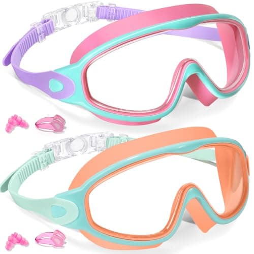 Keary 2 Pack Swim Goggles for Kids 6-14 8-14 Kids Swimming Goggles Age 3-15 4-7 4-16 8-12 For Boys Girls Youth Toddler Children Pool Water Goggle Anti Fog UV Protection Clear Wide View Waterproof Pink