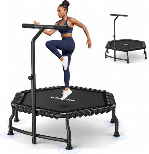 ANCHEER Trampoline, 50'' Rebounder Trampoline for Adult with Bar, Indoor Mini Trampoline, 550LBS Fitness Trampoline with Bungee, Jumping Cardio Equipment, Exercise Trampoline at Home Gym (Light Black)