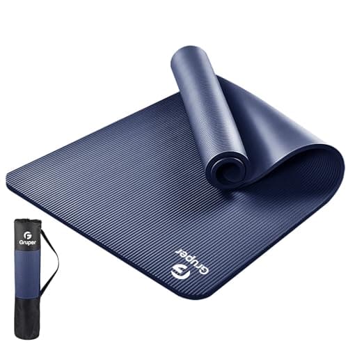 Gruper Thick Yoga Mat Non Slip, Large Size 72" L x 32" W x 0.6" TH, Premium Exercise & Fitness Mat with Carrying Strap and Bag, Workout Mats for Home (Navy Blue, 15MM)