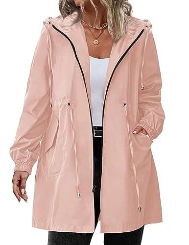 IN'VOLAND Women's Rain Jacket Plus Size Long Raincoat Lightweight Hooded Windbreaker Waterproof Jackets with Pockets