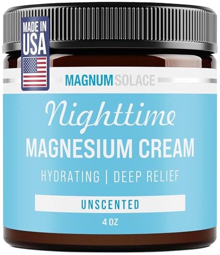 Magnum Solace Magnesium Lotion – Nighttime Magnesium Cream – Apply to Legs, Arms or Chest - Topical Magnesium Chloride – USA Made and Safe for Kids (Unscented)