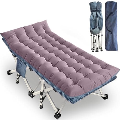 GETOVIN XXL Camping Cot with Mattress Oversize 32" Width Folding Cot Heavy Duty Comfortable Cots for Sleeping Guest Bed with Carry Bag Portable Easy to Set-up for Home Travel Outdoor 79" x 32" x 18"