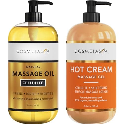 Cellulite Massage Oil & Hot Cream - 100% Natural Cellulite Oil & Gel, Highly Absorbable, Firm, Tone, Tighten & Moisturize Skin - Soothes Muscles (8.8 Fl Oz Each Bottle)