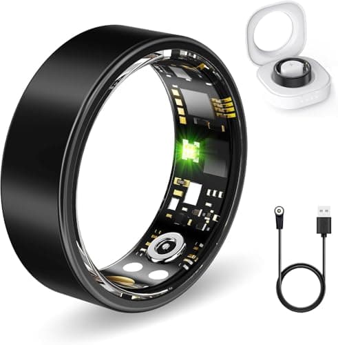 Smart Rings for Women Men, Fitness Ring with Heart Rate, Blood Oxygen, HRV, Stress, Sleep Tracker, Step Tracker, No Subscription Fee, lP68 Waterproof Smart Ring for iPhone & Android (Black 13#)