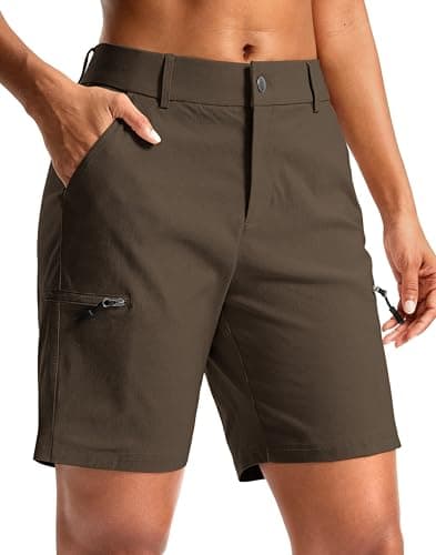 G Gradual Women's 7" Hiking Cargo Shorts Quick Dry Lightweight Golf Outdoor Work Summer Travel Shorts with Pockets(Caramel,L)