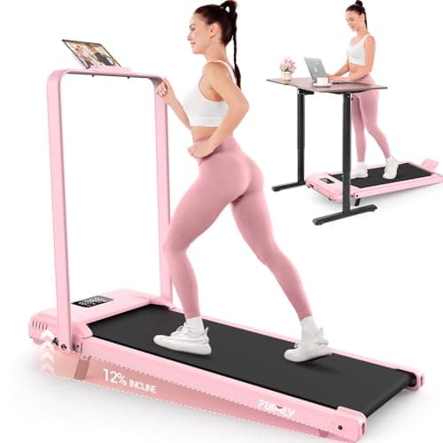 FUNMILY Foldable Walking Pad with Handle Bar, 4 in 1 Under Desk Treadmill, 2026Upgraded Smart Folding Treadmill for Home/Office, Ultra-Quiet