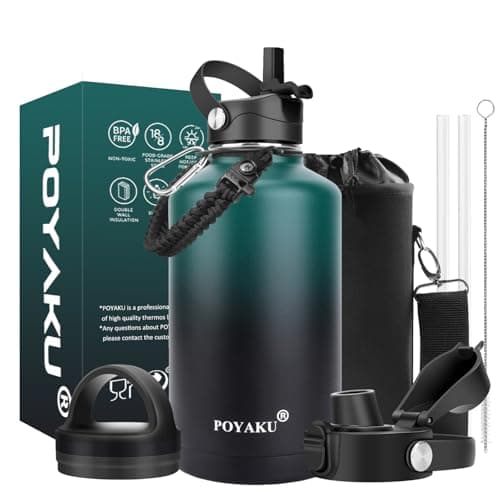 Water Bottle Insulated 32oz 40oz 64oz 128oz Straw Lid Spout Lid & 3 Lids, Leak Proof, Vacuum Insulated,Stainless Steel Water Bottle Wide Mouth for Sports, Gym or Office (64oz Indigo Crush, 64 oz)