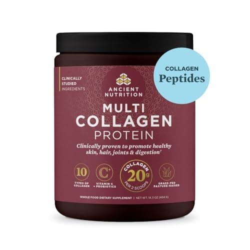 Ancient Nutrition Collagen Peptides Powder, Multi Collagen Protein, Women & Men, Vitamin C, Probiotics, Hydrolyzed Collagen, Supports Skin, Joints, Gut Health, Unflavored (40 Servings)