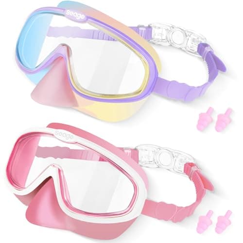 Seago Kids Swim Goggles 2 Pack for 3-12, Anti-Fog UV Protection Clear Wide View No Leaking, Pool Water Toddler Goggles with Nose Cover Swimming Goggles for Kids 6-14 3-5 3-6 4-7 8-12 Boys Girls