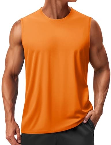 TACVASEN Tank Tops Men Sleeveless Tee Shirts Workout Shirts for Men Dry Fit Workout Tank Sleeveless Gym Tops Muscle Running Swimming Orange XL