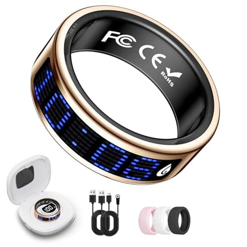 Smart Ring for Women & Men, Fitness & Health Tracker with Display Screen, IP68 Waterproof Smart Rings for Health Monitoring, Fitness Tracker Ring with Call Notification, No App Fees (Rose Gold, 8#)