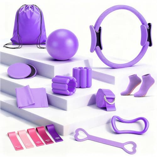 Fantspati Pilates Equipment Kit for Home Workouts - 18pcs Set- 14'' Pilates Ring and Ball Set for Women, Pilates/Yoga Accessories Kit with Wrist Weights, Resistance Bands, Core Sliders, Yoga Strap