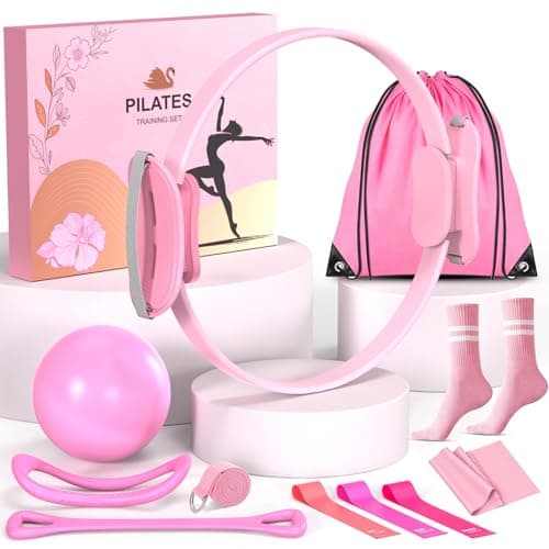 Pilates Equipment Set for Women, Pilates Ring and Ball Set with 15" Magic Circle & Resistance Bands, Perfect Mother's Day Gift for Home Workout, Ideal for Beginners and Yogis