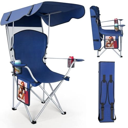 VTOY Portable Camping Chair with Canopy - Folding Chair with Canopy, Durable 600D Oxford Canopy Chair for Camping, Beach, Picnics, Fishing & Sports (1 Pack Navy Blue)