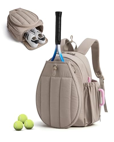 BAGSMART Tennis Gym Bag for Women, Tennis Backpack Holds 2 Rackets with Shoe Compartment, 15.6" Laptop Gym Backpacks for Court, Off-work, Everyday & Overnight Weekend, Tennis Backpack/Sand Brown