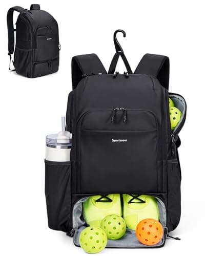 sportsnew Pickleball Bag, Waterproof Pickleball Backpack for Women Men with Shoe Compartment & Fence Hook, Black Patent Pending