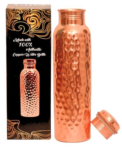 Copper Water Bottle - 34oz - Handcrafted Ayurvedic 100% Pure Copper Water Bottle for Drinking |Men & Women| Leak-Proof Lid BPA Free Non-Insulated & Eco Friendly with Premium Quality for Sport & Travel