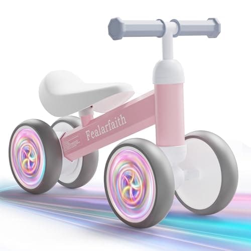 Baby Balance Bike for 1 Year Old Boys Girls, Toddler First Bike with 4 Colorful Lighting Wheels | 12-24 Month Toddler Balance Bike | First Birthday Gifts (Baby Pink)