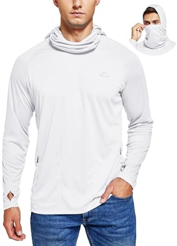 Willit Men's Sun Protection Hoodie UPF 50+ Fishing Hiking Shirt Long Sleeve SPF UV Shirt Rash Guard Lightweight White XL