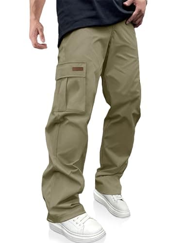 PLEPAN Men's Casual Cargo Pants Drawstring Hiking Pants Workout Tactical Joggers Sweatpants for Men Light Green X-Large