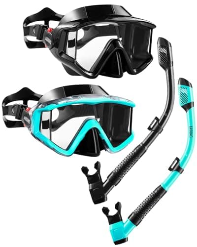 Aegend 2 Pack Snorkeling Gear for Adults, Dry Snorkel Set Panoramic View Enhanced Anti-Leak and Anti-Fog Technology, Adjustable Strap for Snorkeling Scuba Diving Swimming with Mesh Bag