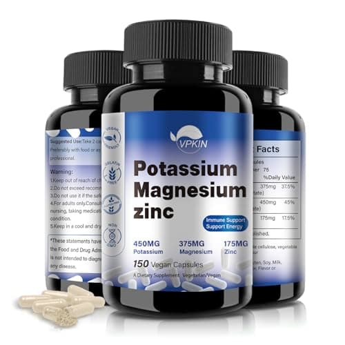 VPKIN Potassium Magnesium Supplement 1000mg, Magnesium Potassium Zinc Aspartate,Non-GMO, Vegan, (150 Capsules)