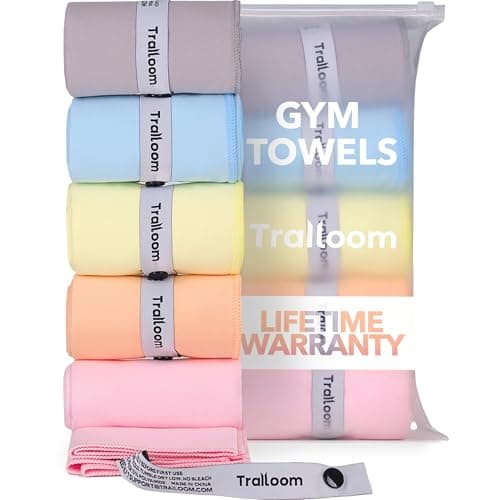 Trailoom Microfiber Workout Towels - Quick Dry, Highly Absorbing, Odor-Free, for Women & Men - Gym Sweat Sports Towel for Hot Yoga, Tennis, Running, Exercise, Working Out, Camping, Set of 5 Pastel