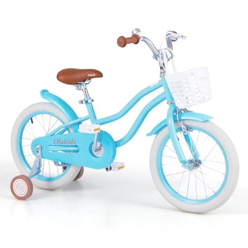Olakids Kids Bike, 12 14 16 18 Inch Toddlers Bike with Training Wheels Basket Safety Bell Adjustable Seat Handlebar, Children's Bicycle for Girls Boys (12 Inch, Blue)