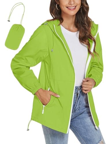 TCOT Rain Jacket for Women Lightweight Hooded Raincoat Outdoor Waterproof Windbreaker Packable Raincoats Grass Green XL