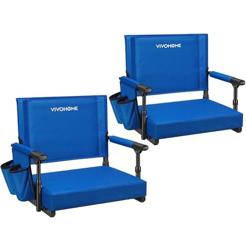 VIVOHOME Stadium Seats with Back Support and Cushion, 2 Pack Portable Bleacher Chairs with Cup Holder and Shoulder Strap, Blue
