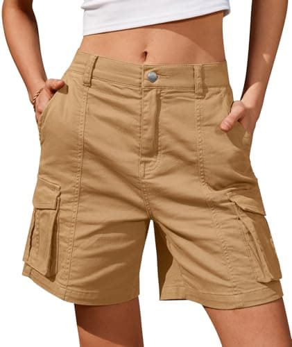 IVIR Cargo Shorts Women Bermuda Knee Length Long Shorts with Pockets High Waist Summer Y2K Outfits Hiking Tan XL