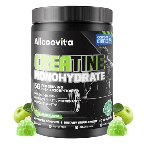 Creatine Monohydrate Gummies, NSF Certified, 5g Dose for Men & Women to Support Muscle, Strength, Recovery, Cognitive Health & Memory, Apple Flavor, 135 Gummies