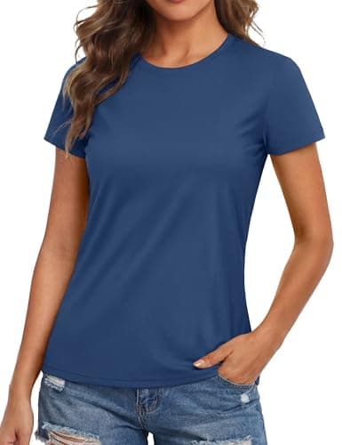 MAGCOMSEN Athletic Tops for Women Moisture Wicking SPF Shirts for Women Short Sleeve Workout Running Swim Tops Blue Grey, L