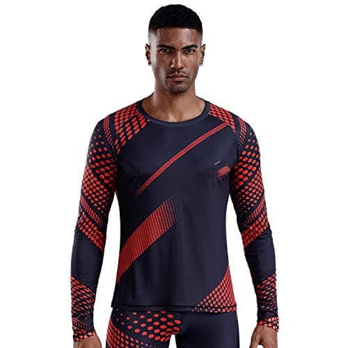 OEBLD Compression Pants Men Thermal Underwear Set Base Layer Dry Tights Gym Running Leggings Long Sleeve Shirt( Red Dot Top,M)