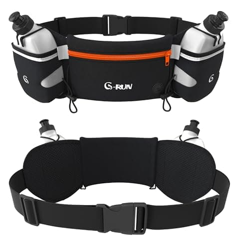 Q-RUN Hydration Running Belt with Bottles - Water Belts for Woman and Men - iPhone Running Belt for Any Phone Size - Fuel Marathon Waist Pouch for Runners - Jogging Cycling Biking Hiking, Orange