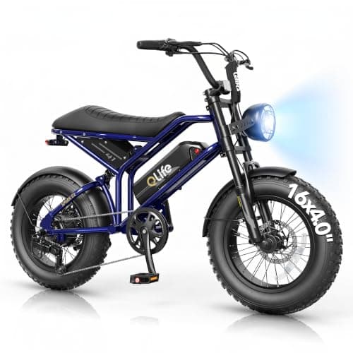 Qlife Spark D1 Electric Bike for Teens, 1500W Peak Motor Ebikes for Adults, 48V 10.4Ah Battery Adult Electric Bicycles, 16" Fat Tire Electric Motorcycle, 20+MPH Outdoor Mini E Bike Blue